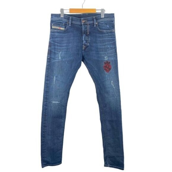 Diesel Tepphar Slim Carrot Wash 0852G Stretch Logo Patch Rear Studs US 33 X 32 - Picture 1 of 16